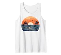 Retro Palm Tree Sunset Sunrise Tropical Beach Summer Tank Top
