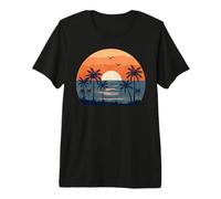 Retro Palm Tree Sunset Sunrise Tropical Beach Summer Vibes Premium T-Shirt