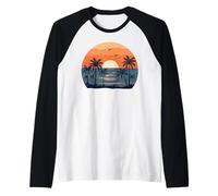 Retro Palm Tree Sunset Sunrise Tropical Beach Summer Vibes Raglan Baseball Tee