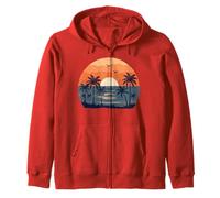 Retro Palm Tree Sunset Sunrise Tropical Beach Summer Zip Hoodie