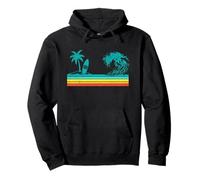 Retro Palm Tree Tropical Hawaiian Beach Surfboard Surfing Pullover Hoodie