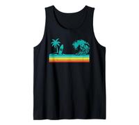 Retro Palm Tree Tropical Hawaiian Beach Surfboard Surfing Tank Top