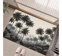 Retro Palm Trees Washable Door Mats Indoor, Tropical Jungle Mat Absorbent Non-Slip Low Profile Doormat For Entrance, Inside, Kitchen, Front Back Door, Pets Dogs- 50 X 80 Cm, Grey