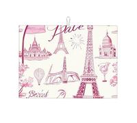 Retro Paris Dish Drying Mat Absorbent Draining Board Pad for Kitchen Counter Eiffel Tower Coffee Mat Dishes Drainer Protector with Hanging Loop 18 x 24 Inch