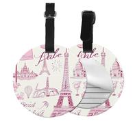 Retro Paris Round Luggage Tag 4PCS Eiffel Tower PU Leather Travel Bag Tag ID Labels Name Card Holder wtih Buckle for Luggage Suitcase Backpacks