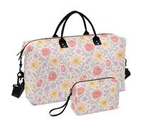 Retro Pastel Floral Pattern Decorative Overnight Weekender Bags Gym Bag with Toiletry Bag for Trekking 2 Pcs Set bolsas de para Mujer
