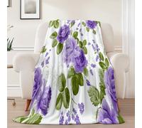 Retro Pastoral Roses Flowers Printed Fleece Throw Blanket for Adult Children, Dark Purple Bed Blanket, Soft Warm Flannel Throws Bedding for Bed Couch, 70 x 100 cm
