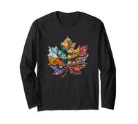 Retro Patchwork Fall Leaf Graphic Autumn Pumpkin Cozy Long Sleeve T-Shirt