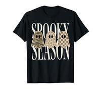 Retro Patchwork Ghosts Spooky Season Camo Leopard Ghost T-Shirt