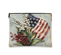 Retro Patriotic Flag Berries Makeup Bag Travel Pouch for Women Compact Canvas Zipper Bag Summer Holiday Gift, Red, 7x9 Inch, Flag