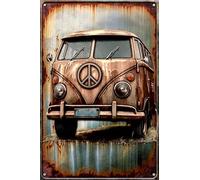 Retro Peace Symbol Metal Tin Signs Vintage Camper Van Peace Symbol Sign Wall Decorative Plaque for Home Bar Club Man Cave Garden Garage 8x12 inch