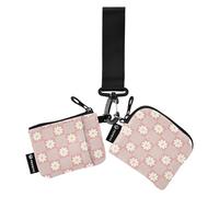 Retro Peach Checkered Daisy Women's Coin Purses Card Cases Thin Flat Identity Card Protector with Keychain for Work Travel 2 Packs, Peach Checkered Daisy, One Size