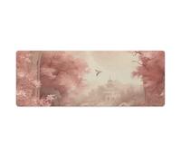 Retro Peach Flowers Desk Mat with Stitched Edges, Rubber Mouse Mat for Keyboard Mats Non-Slip Waterproof Desk Pad Office Supplies Large Gaming Mouse Pad for Home Work