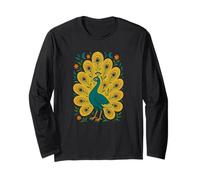 Retro Peacock Design Beautiful Colorful Bird Art Long Sleeve T-Shirt