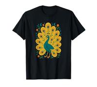 Retro Peacock Design Beautiful Colorful Bird Art T-Shirt