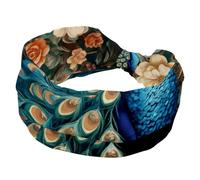 Retro Peacock Floral Stretchy Headbands for Women, Non-Slip Hair Bands Fashion Sports Turban for Yoga Workout Daily Use