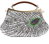 Retro Peacock Handbag Sequin Clutch Bag Evening Shoulder Bag Wedding Crossbody Bag Top Handle Satchel Kiss Lock Purse(Silver)