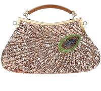Retro Peacock Handbag Sequin Clutch Bag Evening Shoulder Bag Wedding Crossbody Bag Top Handle Satchel Kiss Lock Purse(Pink)