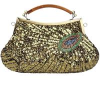 Retro Peacock Handbag Sequin Clutch Bag Evening Shoulder Bag Wedding Crossbody Bag Top Handle Satchel Kiss Lock Purse(Yellow)
