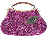 Retro Peacock Handbag Sequin Clutch Bag Evening Shoulder Bag Wedding Crossbody Bag Top Handle Satchel Kiss Lock Purse(Light Purple)