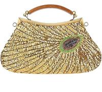 Retro Peacock Handbag Sequin Clutch Bag Evening Shoulder Bag Wedding Crossbody Bag Top Handle Satchel Kiss Lock Purse(Gold)