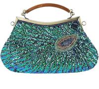 Retro Peacock Handbag Sequin Clutch Bag Evening Shoulder Bag Wedding Crossbody Bag Top Handle Satchel Kiss Lock Purse(Blue)