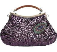 Retro Peacock Handbag Sequin Clutch Bag Evening Shoulder Bag Wedding Crossbody Bag Top Handle Satchel Kiss Lock Purse(Purple)
