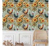 Retro Peel and Stick Wallpaper 40CM×12M, Blue Wooden Board Animal Rooster Patterned Self Adhesive Wallpaper Sticky Back Plastic Vinyl Film Contact Paper for Living Bedroom Kitchen Wall Cabinet Shelf