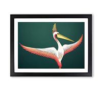 Retro Pelican Art Abstract BLK Framed Print | A4 Black Framed Wall Art | Ready to Hang | Retro Animal Picture | Living Room Bedroom Lounge Office