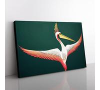 Retro Pelican Art Abstract Canvas Wall Art Print Ready to Hang, Framed Picture for Living Room Bedroom Home Office Décor, 50x35 cm (20x14 Inch)
