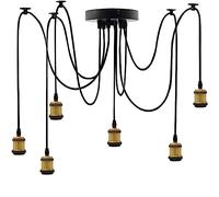 Retro Pendant 6-Light E27 Spider Pendant Lamp Holder Gold Suspension Light Fitting Vintage Antique Hanging Chandelier with Adjustable Cable, DIY Ceiling Lamp for Living Room Bedroom Bar Made in China