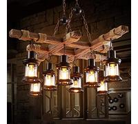 Retro Pendant Light Industrial Vintage Hanging Light Glass Wood Ceiling Lamp 8 Lights Loft Bar Dining Room Country House Chandelier Antique Decorative Hanging Lamps Living Room Steampunk Style, ESBA