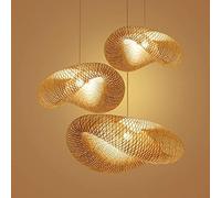 Retro Pendant Lighting With Handwoven Hat Wicker Rattan Shade - Boho Suspension Chandelier for Bedroom Living Room - Height Adjustable E27, 50cm