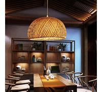 Retro Pendant Lights Dining Table Round Hanging Lamp Height Adjustable Restaurant E27 Base Handwoven Bamboo Art Chandelier Living Room Rustic Ceiling Lamp Dining Room Clothing Store Droplight,45CM