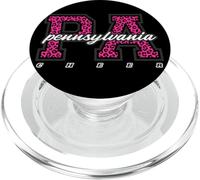 Retro Pennsylvania Cheer Pink Leopard Collegiate State Art PopSockets PopGrip for MagSafe