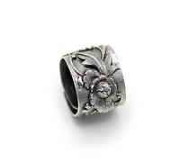 Retro Peony Flower Wide Band Ring Oxidized Silver Open Thumb Ring Vintage Flowers Adjustable Bohemian Style Unisex Rings Fashion Punk for Women Men Size 8 Comfort Fit Finger