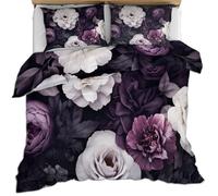 Retro Peony Roses Double Bedding Sets Purple Flowers Quilt Cover 3 Piece Dark Florals Duvet Cover Set and Pillowcases for Single Bed for Kids Girls Boys - Soft