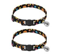 Retro Petaled Flowers Black Metal Bell Included Cats Collar 2 Pack Collar for Puppy