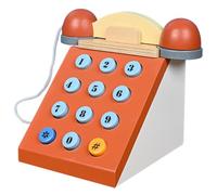 Retro Phone Classic Wooden Realistic Vintage Telephone Funny Pretend Play Toy Telephone Interactive Learning Old Phone for Children Kids Girls Boys Gifts, Orange