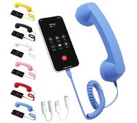 Retro Phone Handset, Bluetooth Retro Phone Handset, Wired External Receiver with Microphone, for Iphone & Android Ipad Mobile Phones Cell Phone Smartphone (Wired version,Blue)