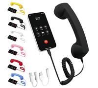 Retro Phone Handset, Bluetooth Retro Phone Handset, Wired External Receiver with Microphone, for Iphone & Android Ipad Mobile Phones Cell Phone Smartphone (Wired version,Black)