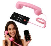 Retro Phone Handset for iPhone & Android - Wired Classic Receiver with Microphone & Speaker, 90s Vintage Style Prop for Photos, Calls & Mobile Conferences (Pink)