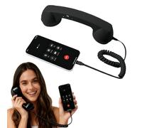 Retro Phone Handset for iPhone & Android - Wired Classic Receiver with Microphone & Speaker, 90s Vintage Style Prop for Photos, Calls & Mobile Conferences (Black)