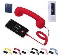 Retro Phone Handset, Handheld Cell Phone Receiver, Type-C Retro Telephone Style Landline Handle Receiver with Microphone & Speaker for Cell Mobile Video Conferences, Calls, Meetings (Red,3.5mm)