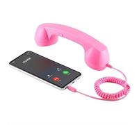 Retro Phone Handset, Vintage Telephone Receiver with Microphone & Speaker, Universal Old School Cell Phone Handset, 90s Style Photo Prop with Type-C 3.5mm Connectivity (Pink 3.5mm)