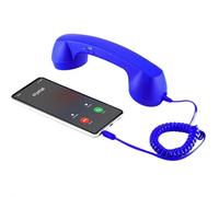 Retro Phone Handset, Vintage Telephone Receiver with Microphone & Speaker, Universal Old School Cell Phone Handset, 90s Style Photo Prop with Type-C 3.5mm Connectivity (Blue 3.5mm)