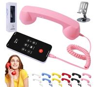 Retro Phone Handset, Vintage Wired Handheld Cell Phone Receiver With Microphone, Bluetooth/Type-C Retro Telephone Style Landline Handle Receiver Cell Mobile Phones (Type-C,Pink)