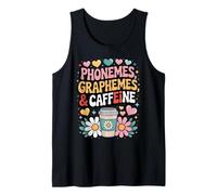 Retro Phonemes Graphemes and Caffeine Funny Back to School Tank Top