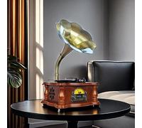 Retro Phonograph Gramophone Turntables, Vintage 3-speed Vinyl Record Player Bluetooth, Wooden Antique All One Gramophone Record Players with USB Input/FM/AUX Output, Stereo Music Players Audio Gift