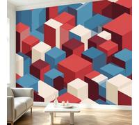 Retro Photo Mural Wall Stickers, Art Design Solid Geometry Red Blue White Squares Wallpaper 450 x 280 cm, Murals Wall Decor for Teen Kids Bedroom Playroom Home Office Decoration